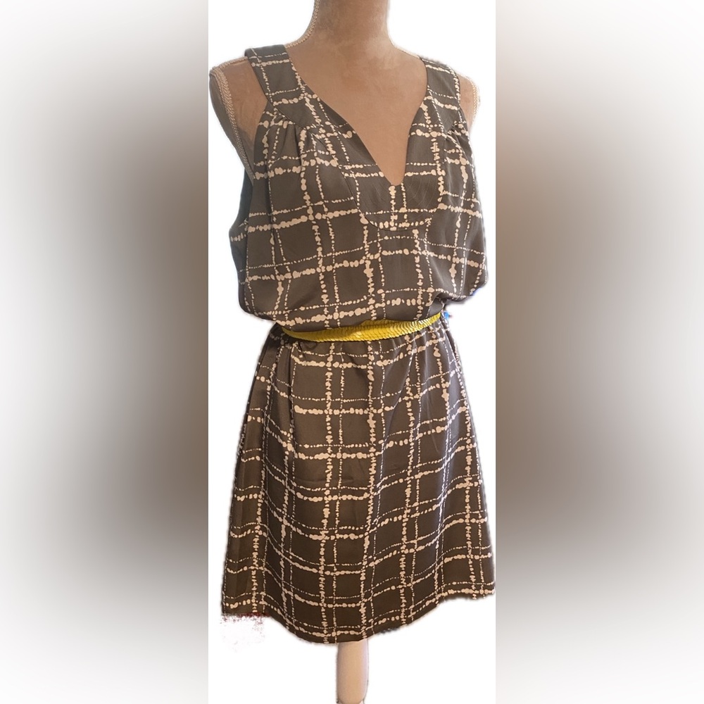 LOFT Gray Sleeveless Dress with Yellow Belt